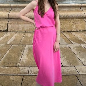 Hot pink satin maxi skirt